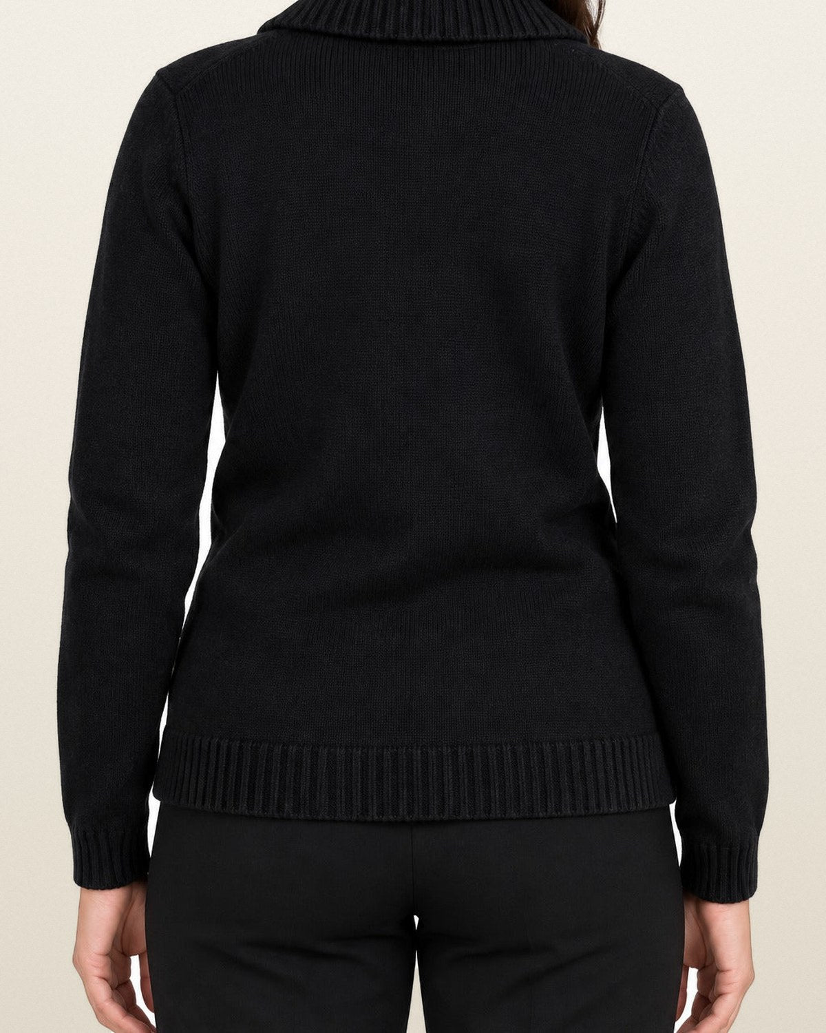 Ralph Lauren Strickjacke mit Schalkragen in Schwarz, Größe L – getragen, Rückansicht