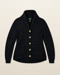 Ralph Lauren Strickjacke mit Schalkragen in Schwarz, Größe L – Vorderansicht