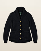 Ralph Lauren Strickjacke mit Schalkragen in Schwarz, Größe L – Vorderansicht