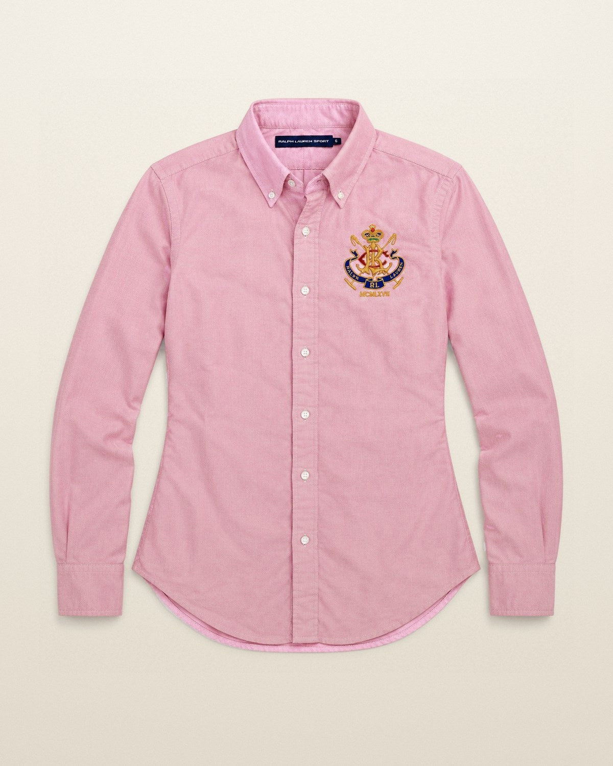 Ralph Lauren Oxford-Hemd mit Wappen in Rosa, Größe S – Vorderansicht