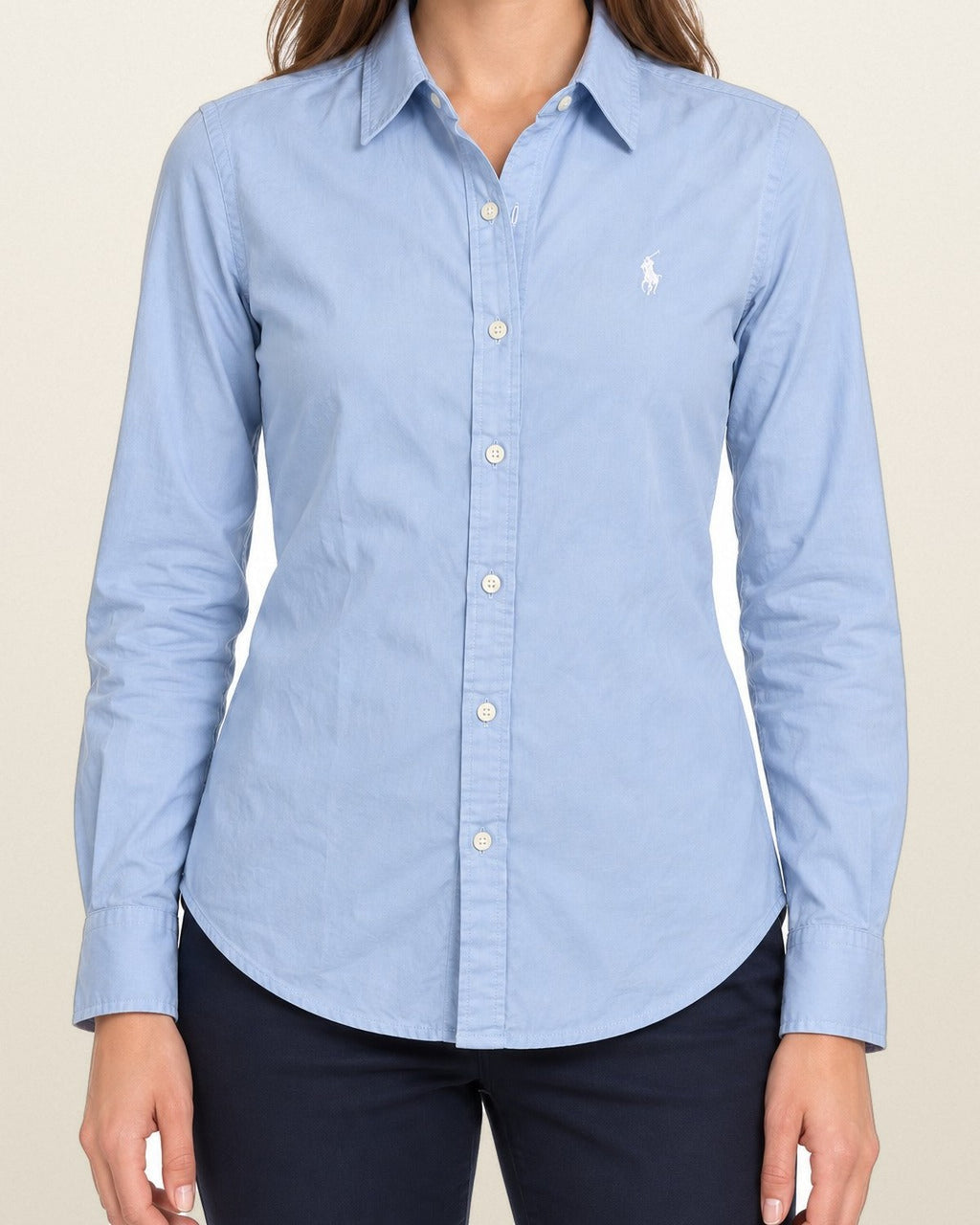Ralph Lauren Oxford-Hemd in Hellblau, Größe S – getragen, Vorderansicht