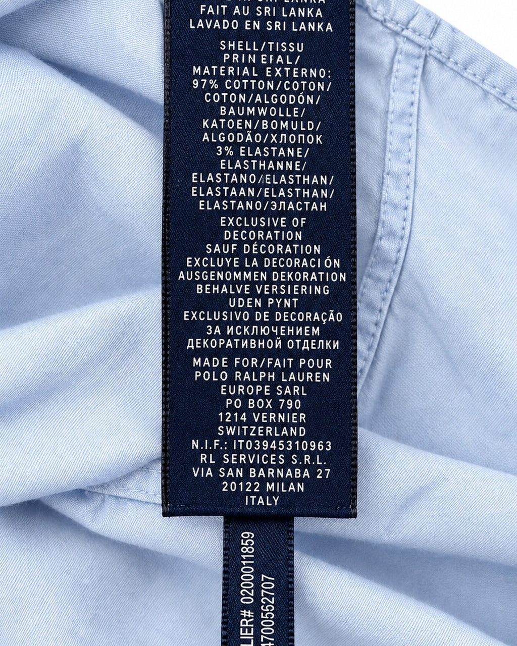 Ralph Lauren Oxford-Hemd in Hellblau, Größe S – Pflegeetikett