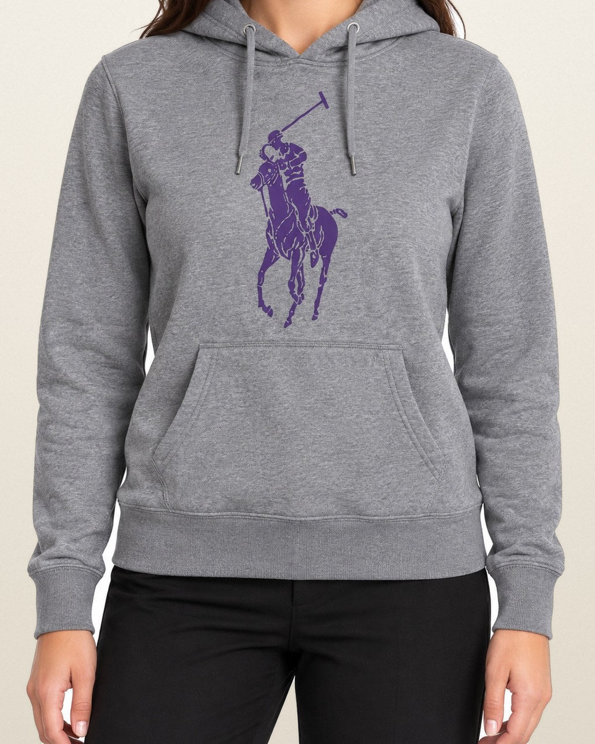 Ralph Lauren Kapuzenpullover in Grau meliert, Größe S – getragen, Vorderansicht