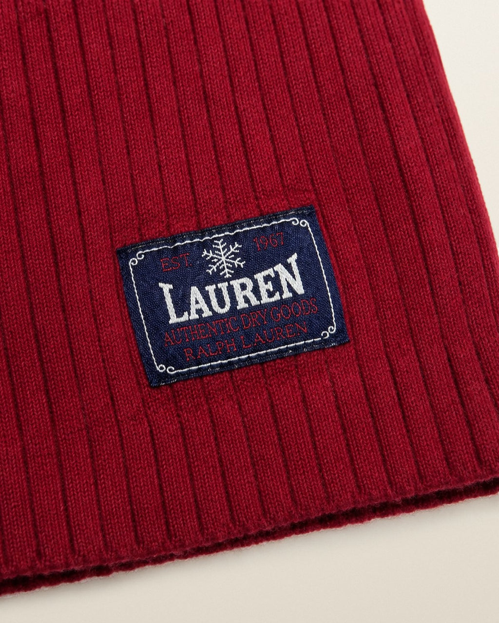 Ralph Lauren Strickpullover in Rot, Größe M – Detail: Saum mit Patch