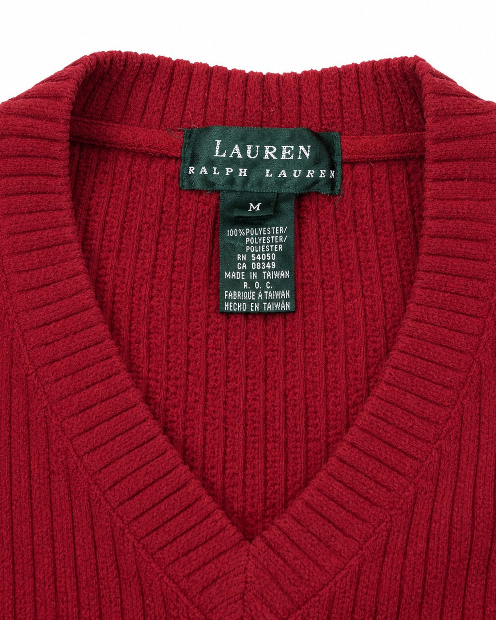 Ralph Lauren Strickpullover in Rot, Größe M – Detail: Kragen und Label