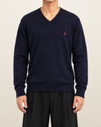 Ralph Lauren Pullover mit V-Ausschnitt in Navy, Größe M – getragen, Vorderansicht