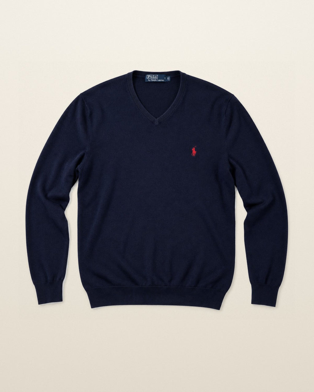 Ralph Lauren Pullover mit V-Ausschnitt in Navy, Größe M – Vorderansicht