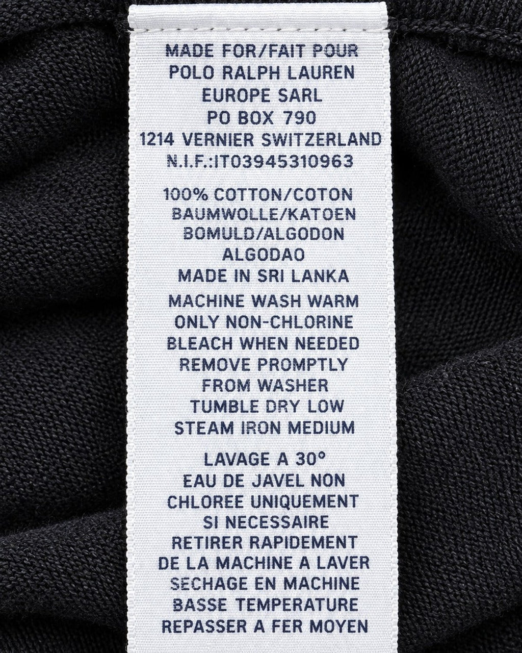 Ralph Lauren Pullover mit V-Ausschnitt in Schwarz, Größe M – Pflege- und Materialetikett