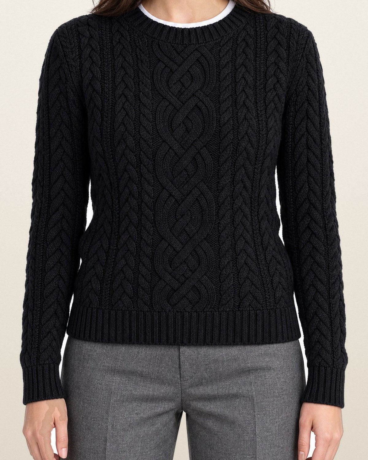 Ralph Lauren Zopfstrickpullover in Schwarz, Größe S – getragen, Vorderansicht