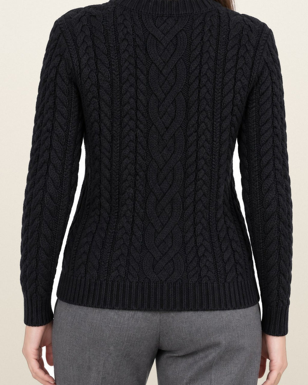 Ralph Lauren Zopfstrickpullover in Schwarz, Größe S – getragen, Rückansicht
