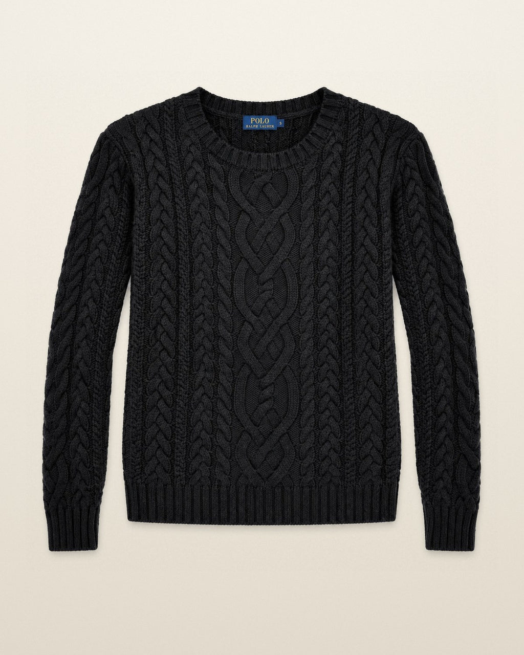 Ralph Lauren Zopfstrickpullover in Schwarz, Größe S – Vorderansicht