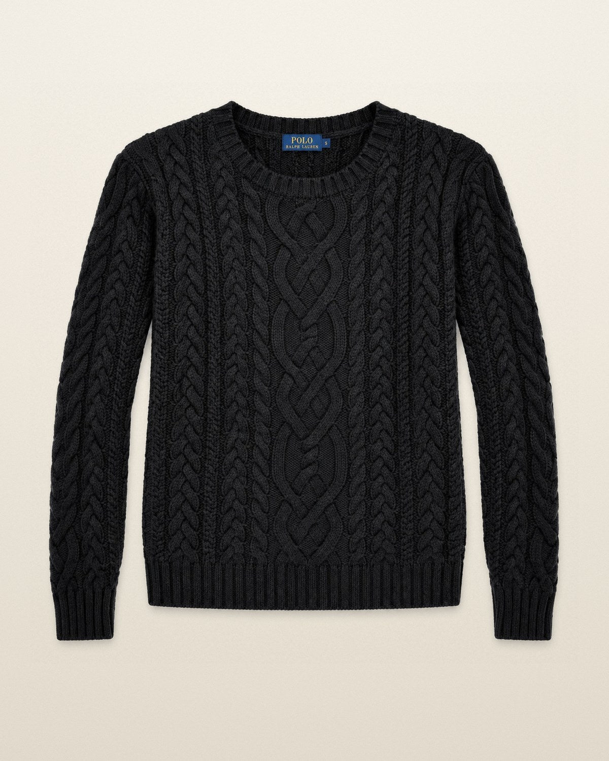 Ralph Lauren Zopfstrickpullover in Schwarz, Größe S – Vorderansicht