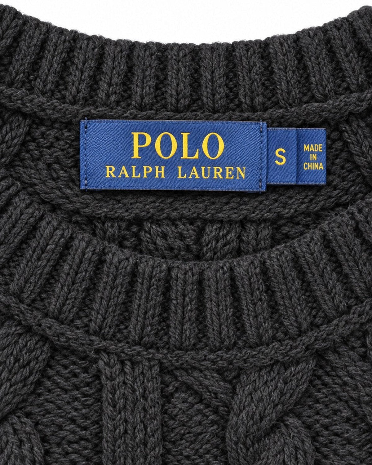 Ralph Lauren Zopfstrickpullover in Schwarz, Größe S – Markenetikett