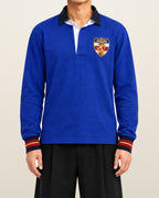Ralph Lauren Rugby-Shirt mit Wappen in Royalblau, Größe M – getragen, Vorderansicht