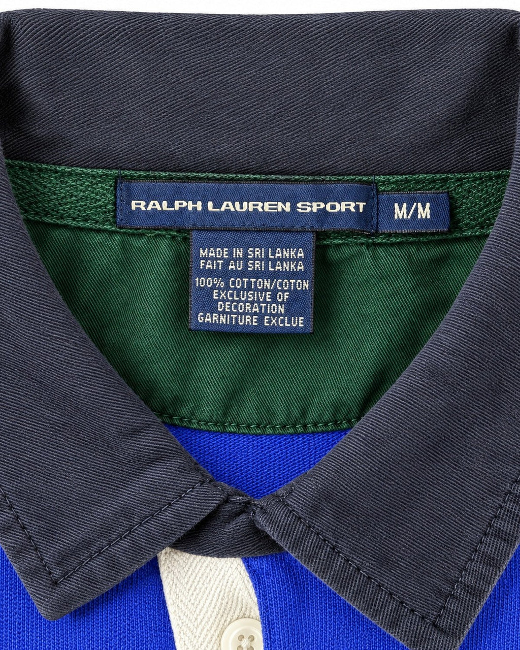 Ralph Lauren Rugby-Shirt mit Wappen in Royalblau, Größe M – Marken- und Größenetikett