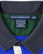 Ralph Lauren Rugby-Shirt mit Wappen in Royalblau, Größe M – Marken- und Größenetikett