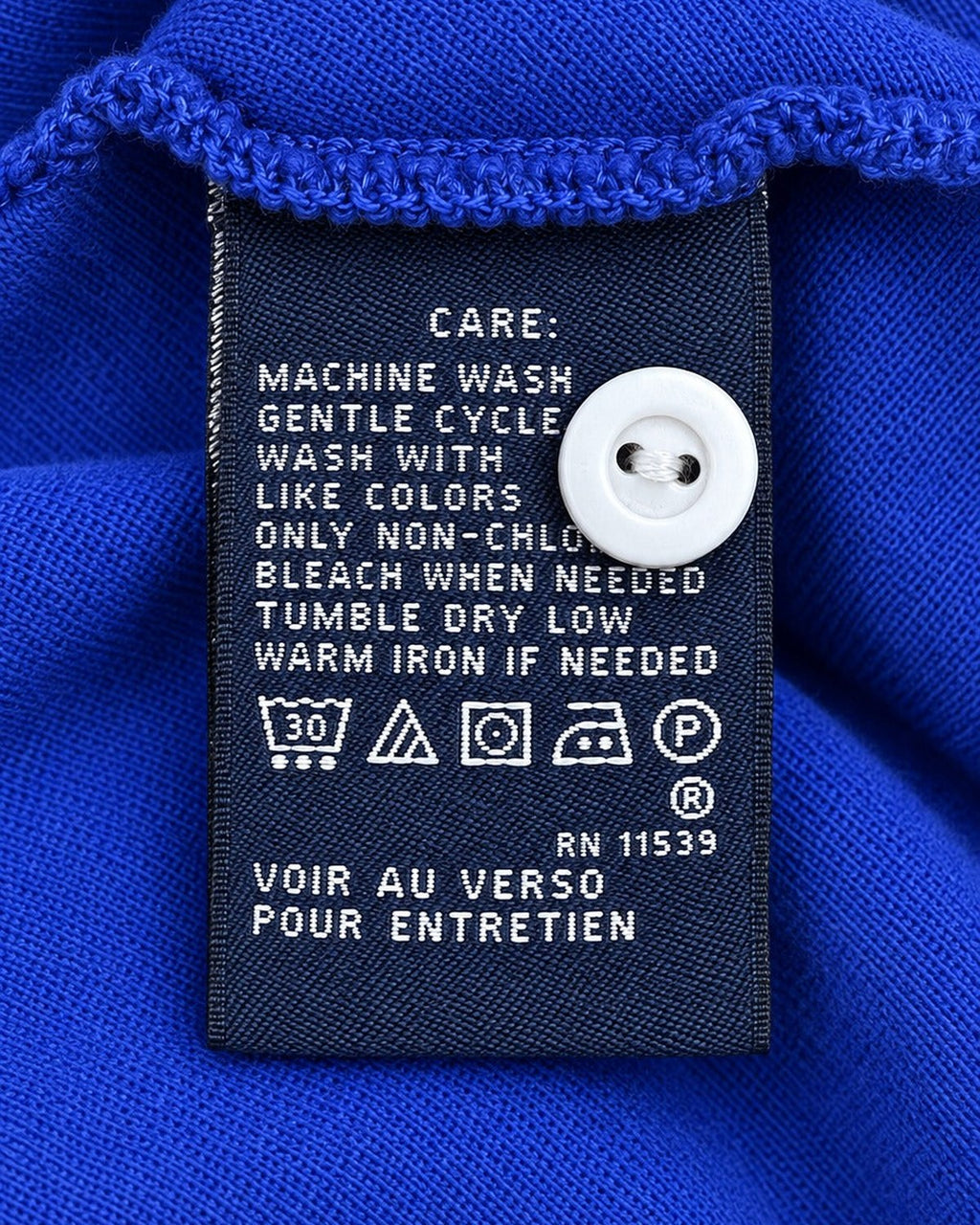 Ralph Lauren Rugby-Shirt mit Wappen in Royalblau, Größe M – Pflegeetikett, Vorderseite