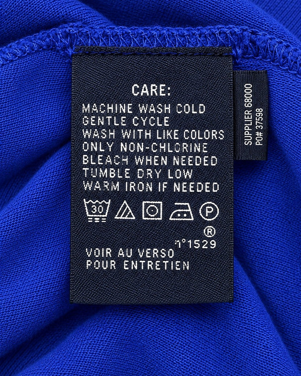 Ralph Lauren Rugby-Shirt mit Wappen in Royalblau, Größe M – Pflegeetikett, Rückseite