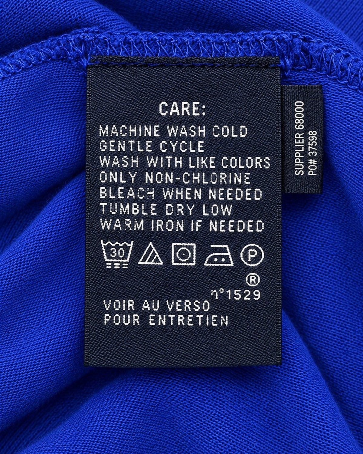 Ralph Lauren Rugby-Shirt mit Wappen in Royalblau, Größe M – Pflegeetikett, Rückseite