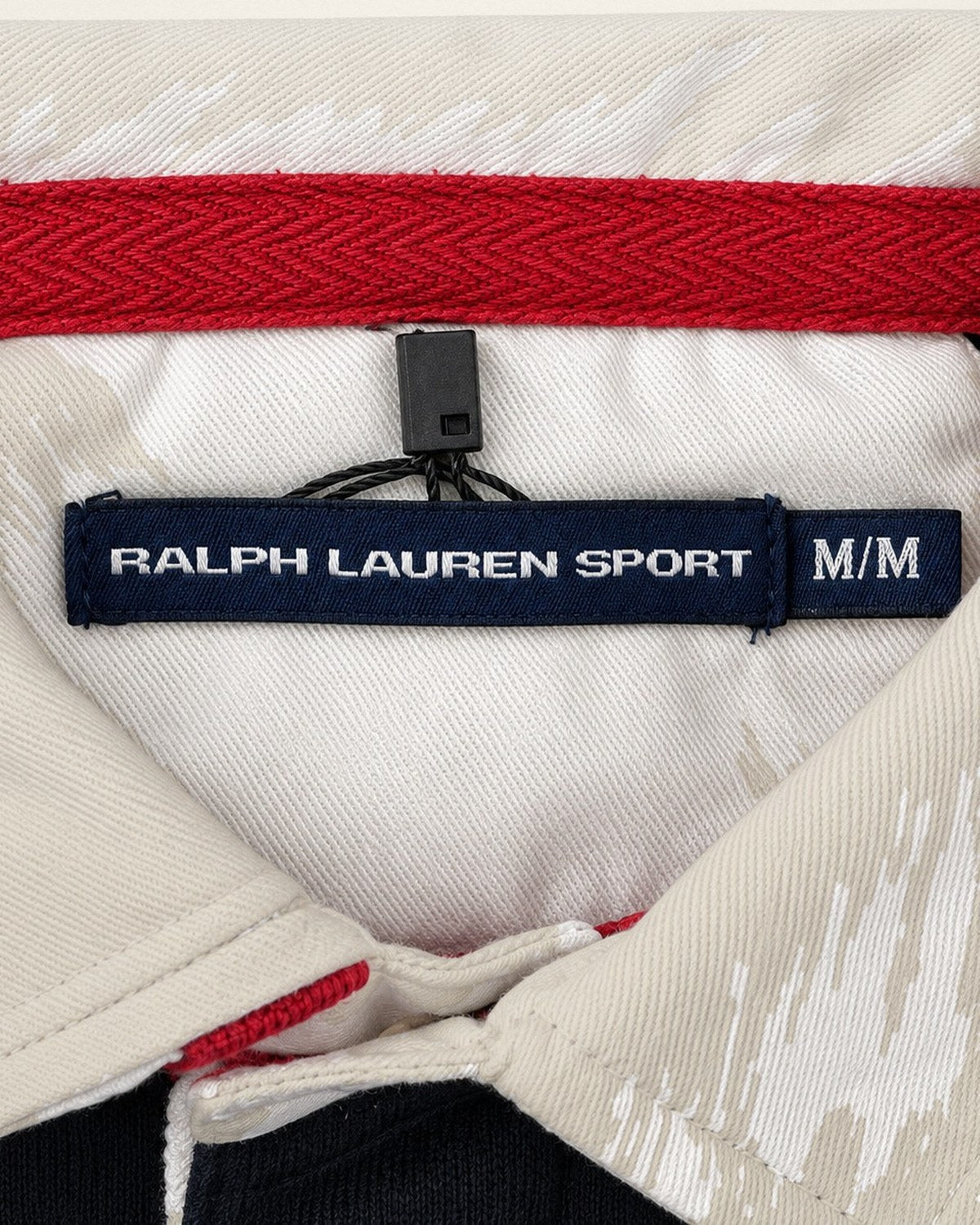 Ralph Lauren Rugby-Shirt mit Wappen in Schwarz, Größe M – Marken- und Größenetikett