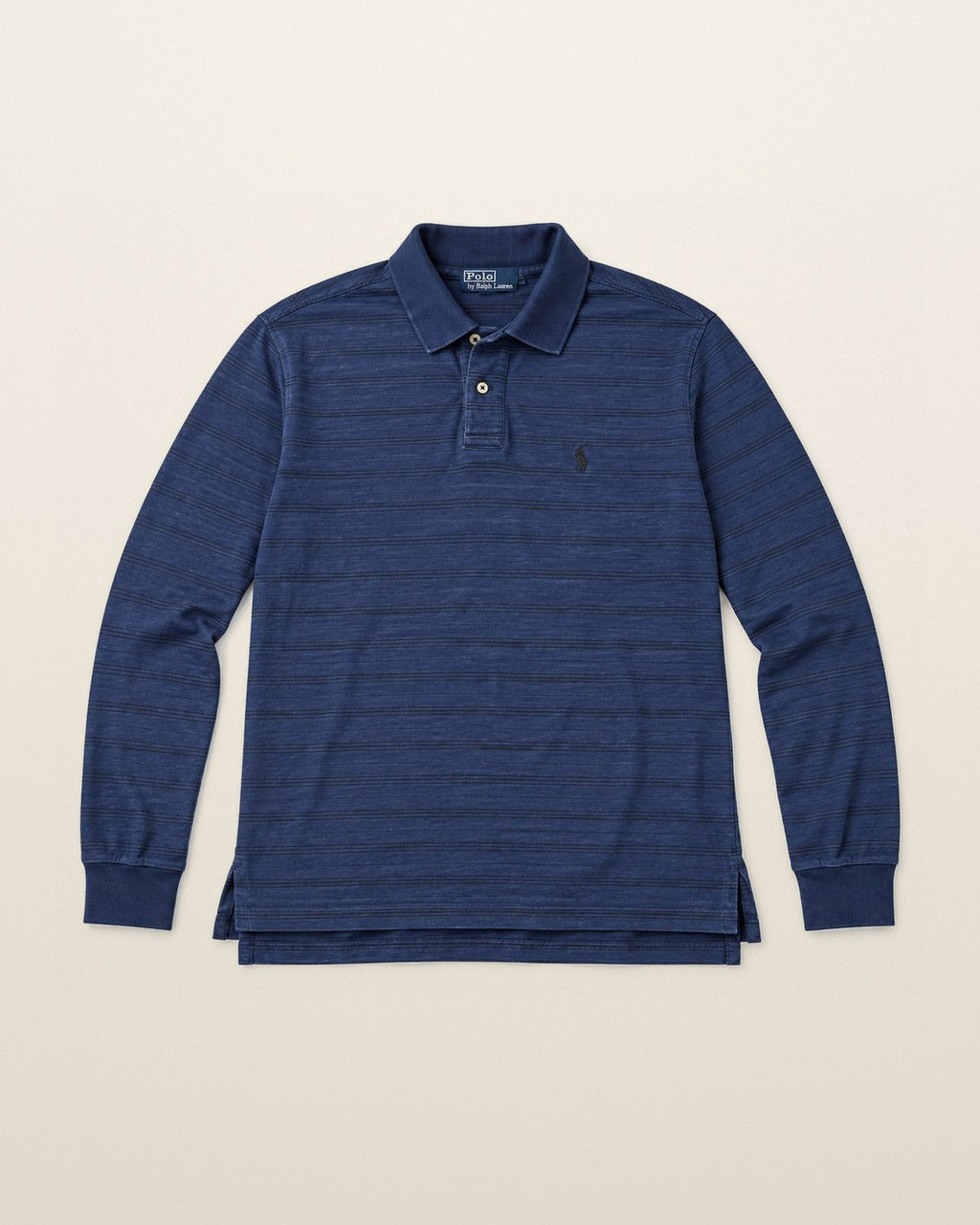 Ralph Lauren Rugby-Polo in Blau gestreift, Größe M – Vorderansicht