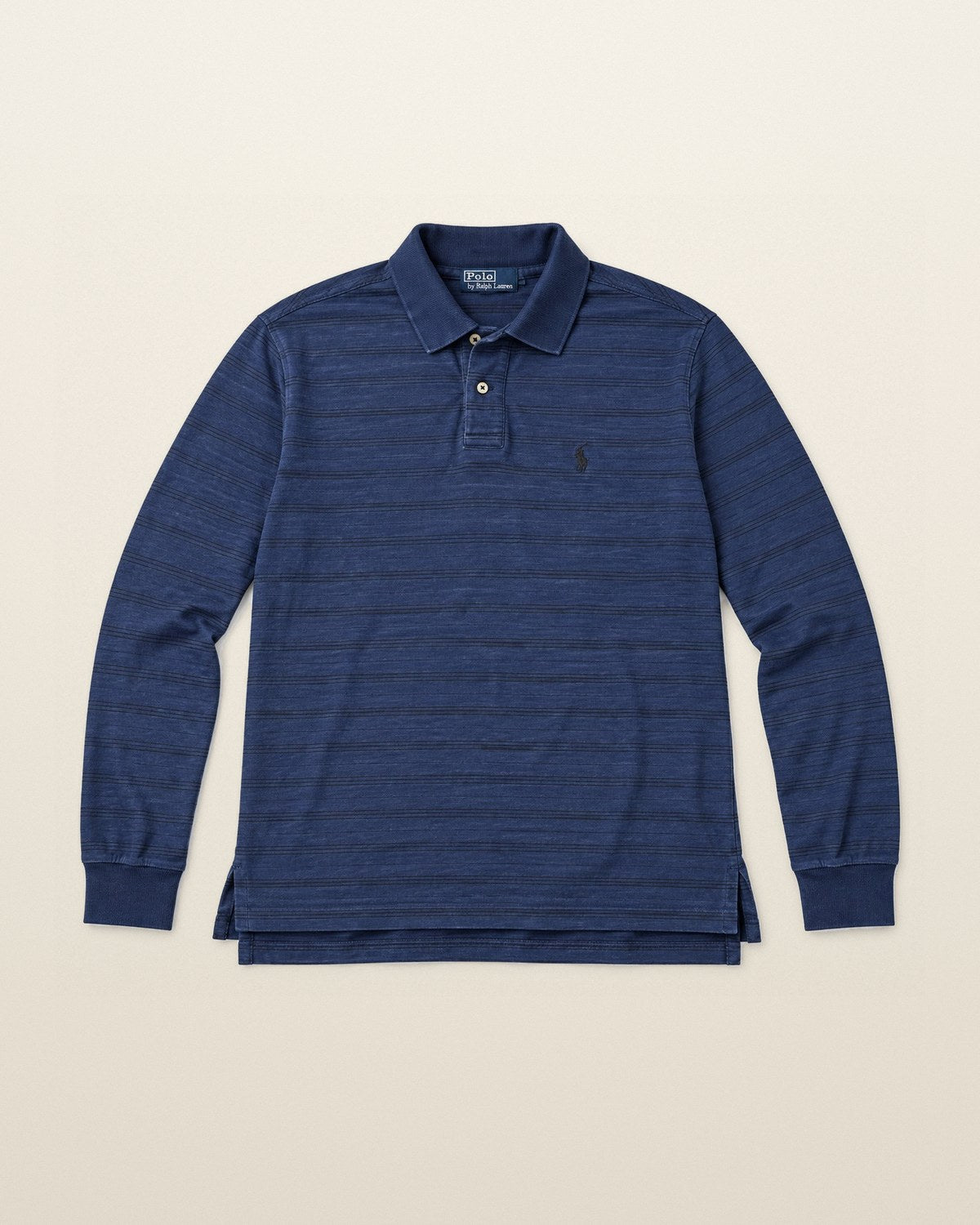 Ralph Lauren Rugby-Polo in Blau gestreift, Größe M – Vorderansicht