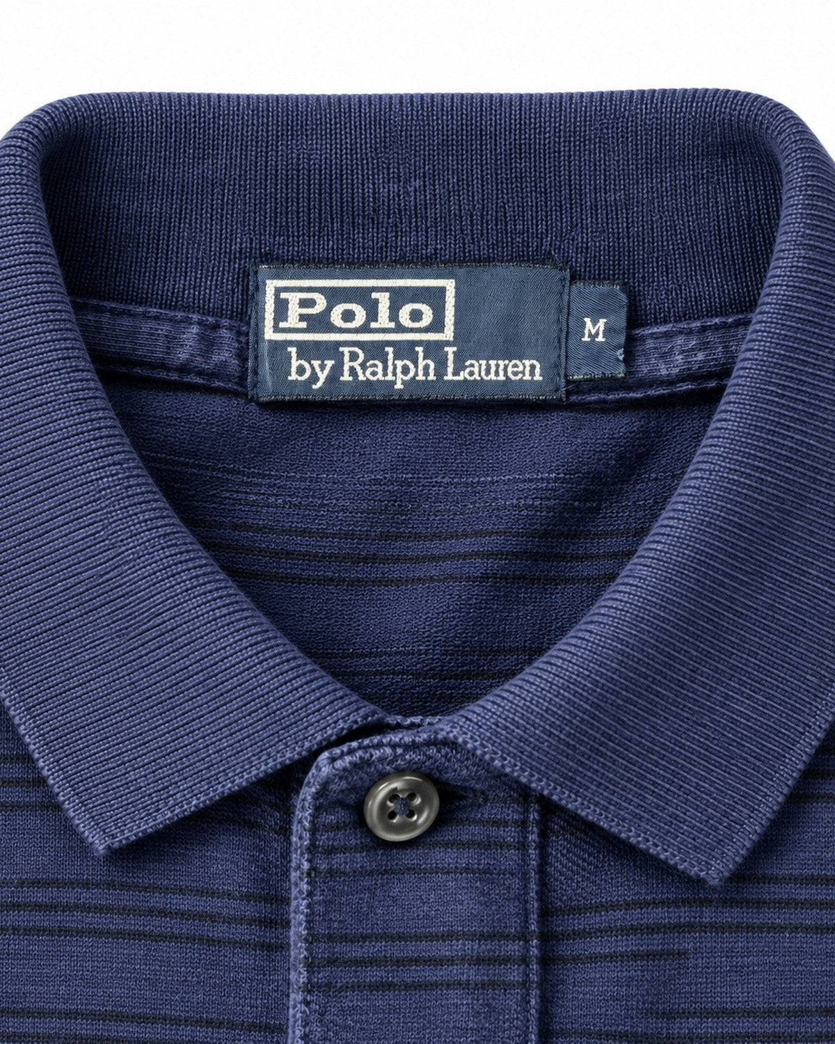 Ralph Lauren Rugby-Polo in Blau gestreift, Größe M – Marken- und Größenetikett