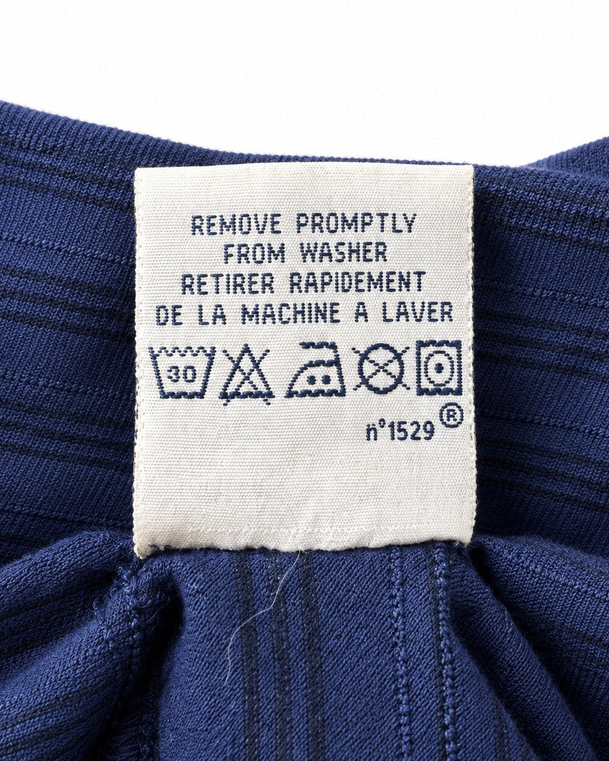 Ralph Lauren Rugby-Polo in Blau gestreift, Größe M – Pflege- und Materialetikett