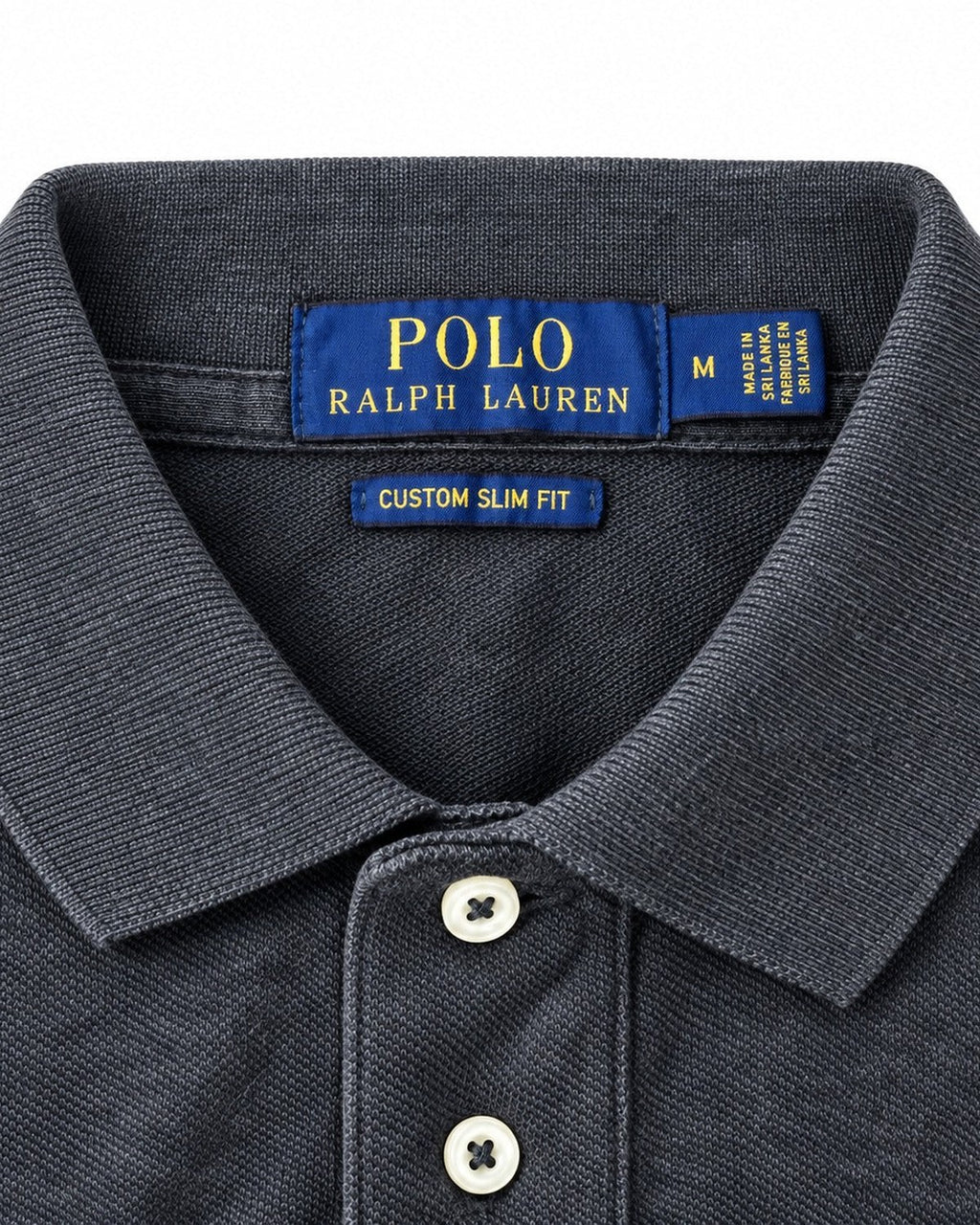 Ralph Lauren Rugby-Polo in Dunkelgrau, Größe M – Marken- und Größenetikett