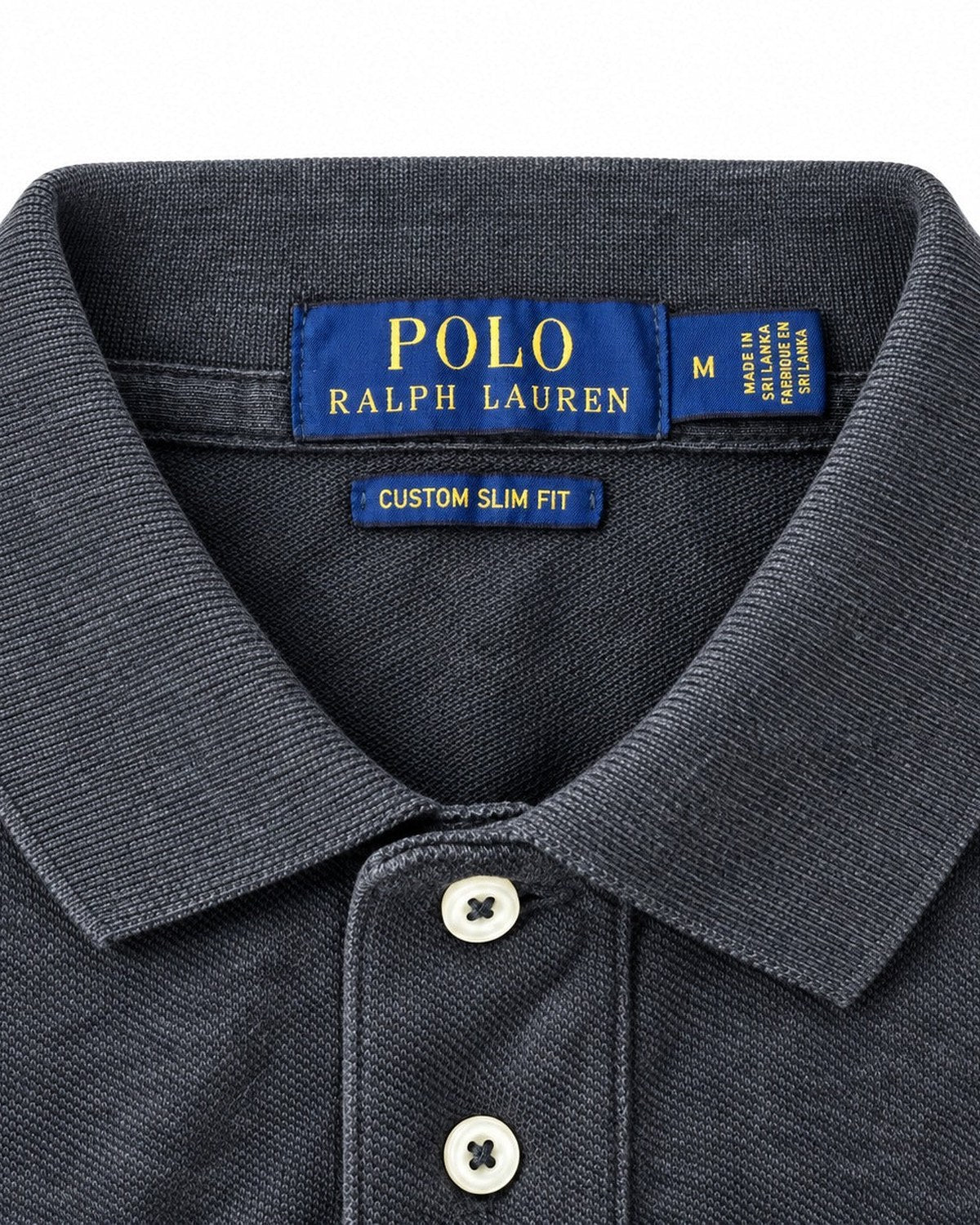 Ralph Lauren Rugby-Polo in Dunkelgrau, Größe M – Marken- und Größenetikett