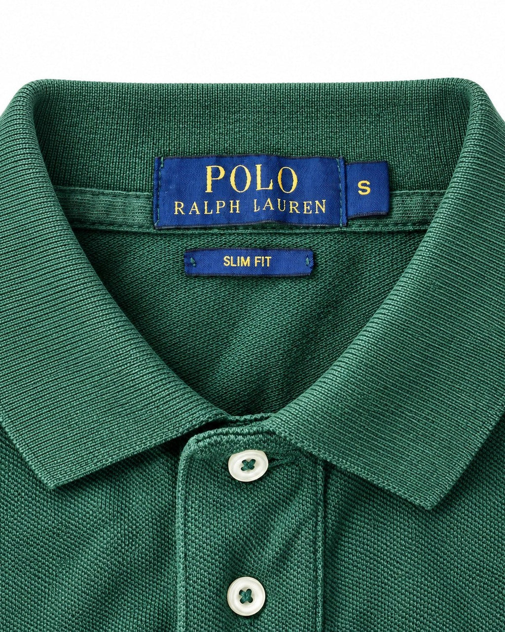 Ralph Lauren Rugby-Polo in Dunkelgrün, Größe S – Marken- und Größenetikett