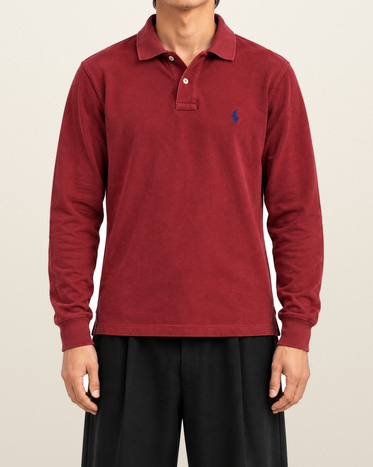 Ralph Lauren Rugby-Polo in Rot, Größe M – getragen, Vorderansicht