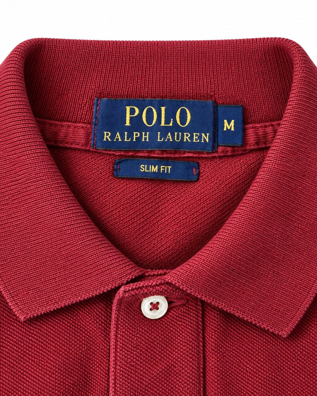 Ralph Lauren Rugby-Polo in Rot, Größe M – Marken- und Größenetikett
