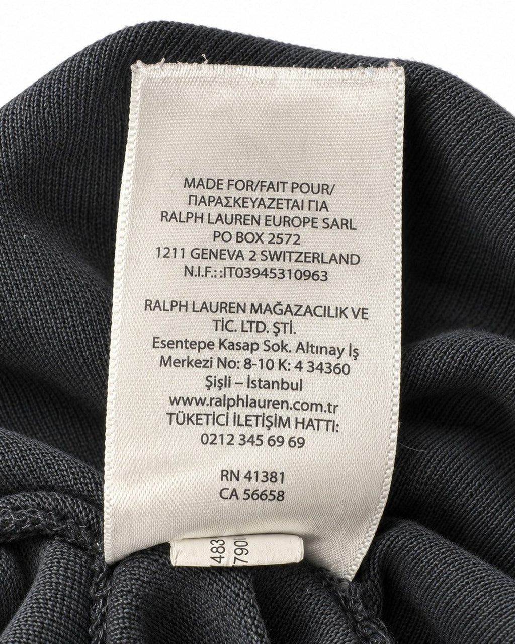 Ralph Lauren Rugby-Polo in Schwarz, Größe M – Pflege- und Materialetikett