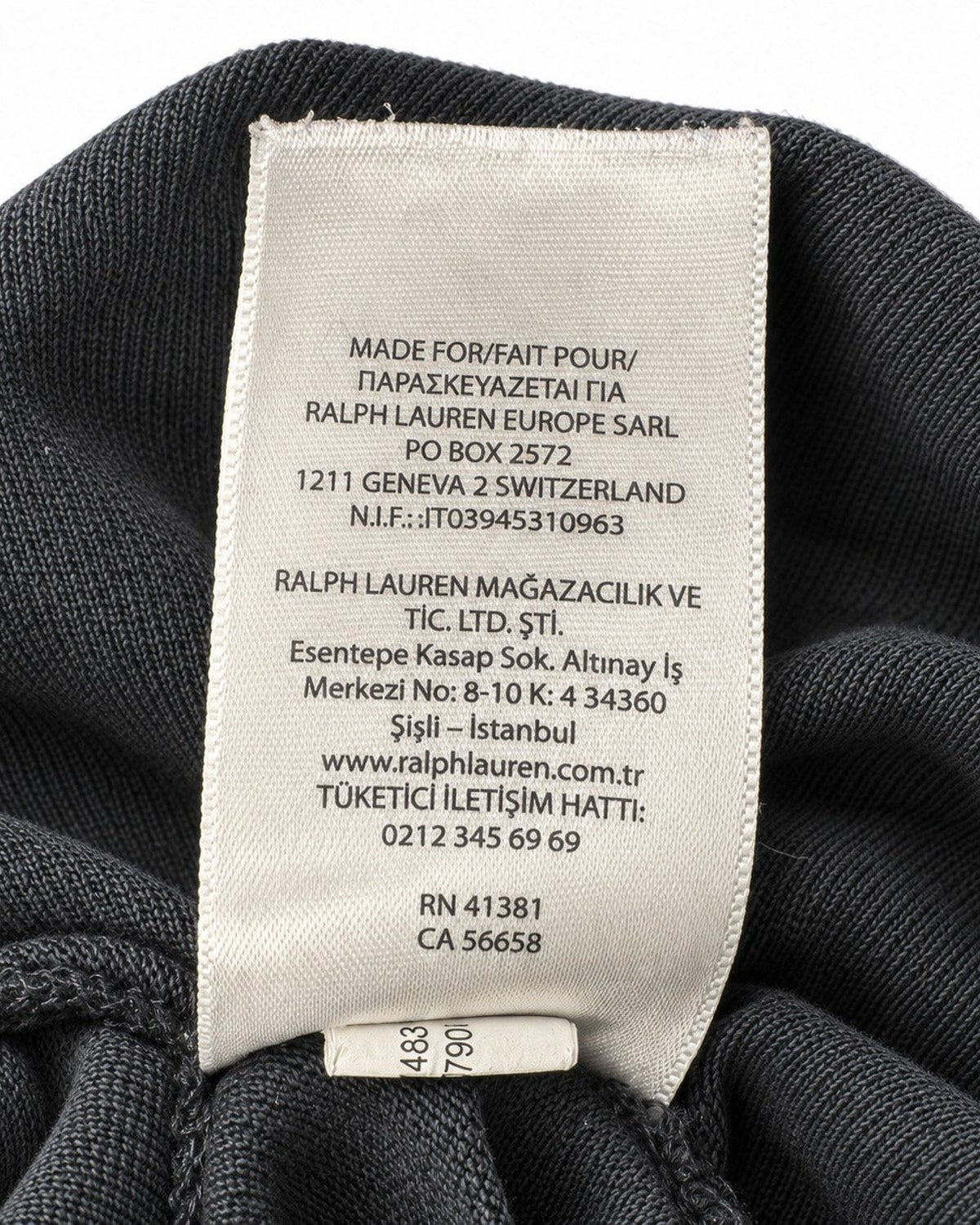 Ralph Lauren Rugby-Polo in Schwarz, Größe M – Pflege- und Materialetikett
