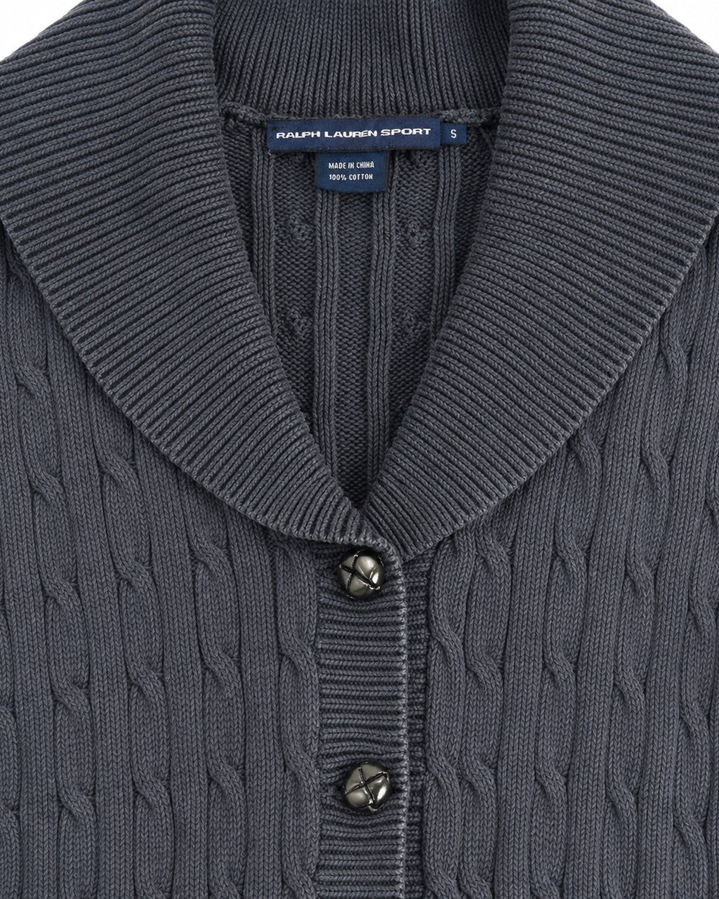 Ralph Lauren Strickjacke in Blau, Größe M – Detail: Knöpfe und Strick