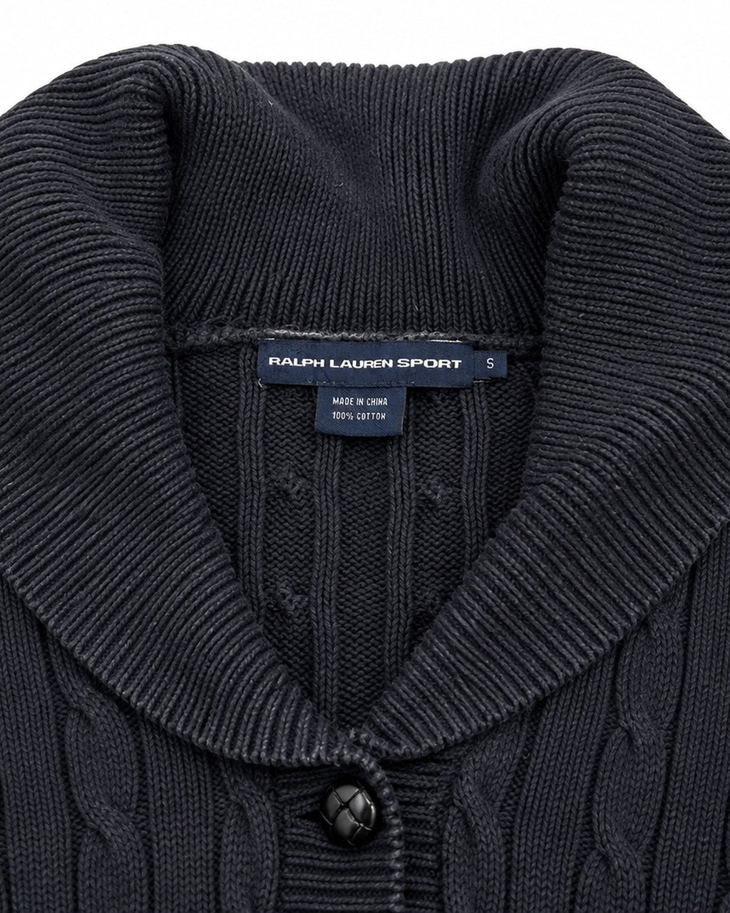 Ralph Lauren Strickjacke in Blau, Größe M – Detail: Kragen und Label