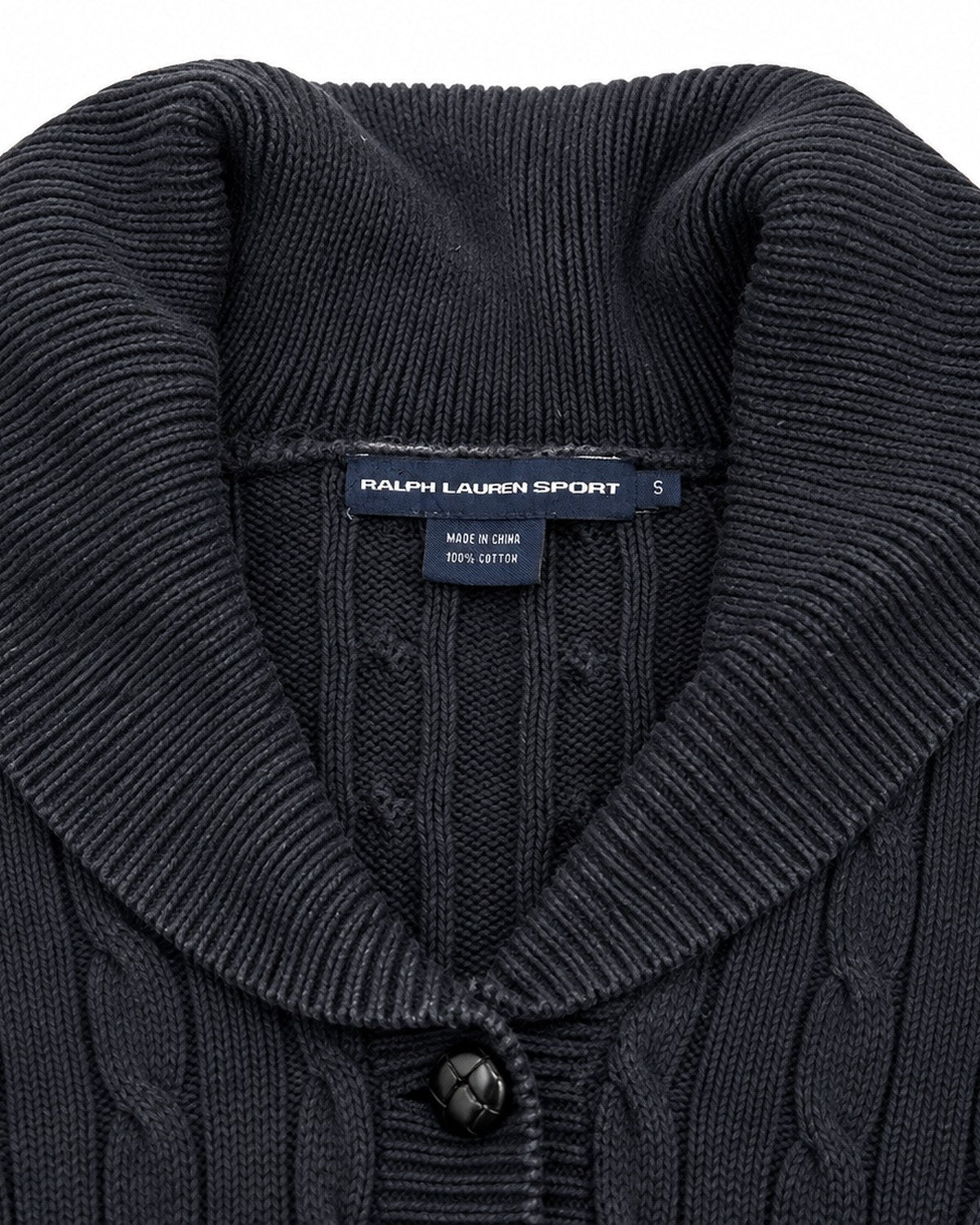 Ralph Lauren Strickjacke in Blau, Größe M – Detail: Kragen und Label