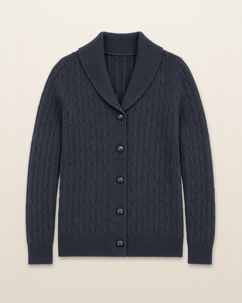 Ralph Lauren Strickjacke in Blau, Größe M – Vorderansicht (digitale Darstellung)