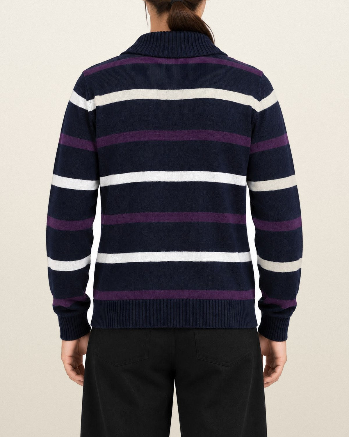 Tommy Hilfiger Strickjacke mit Streifen in Navy, Größe S – getragen, Rückansicht